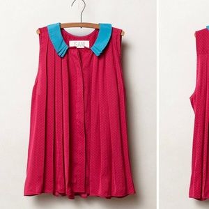 Isani pleated fresa top GUC hot pink/blue collar
